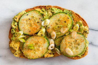 Avocado Toast With Cucumber, Soy Sauce, and Shichimi Togarashi