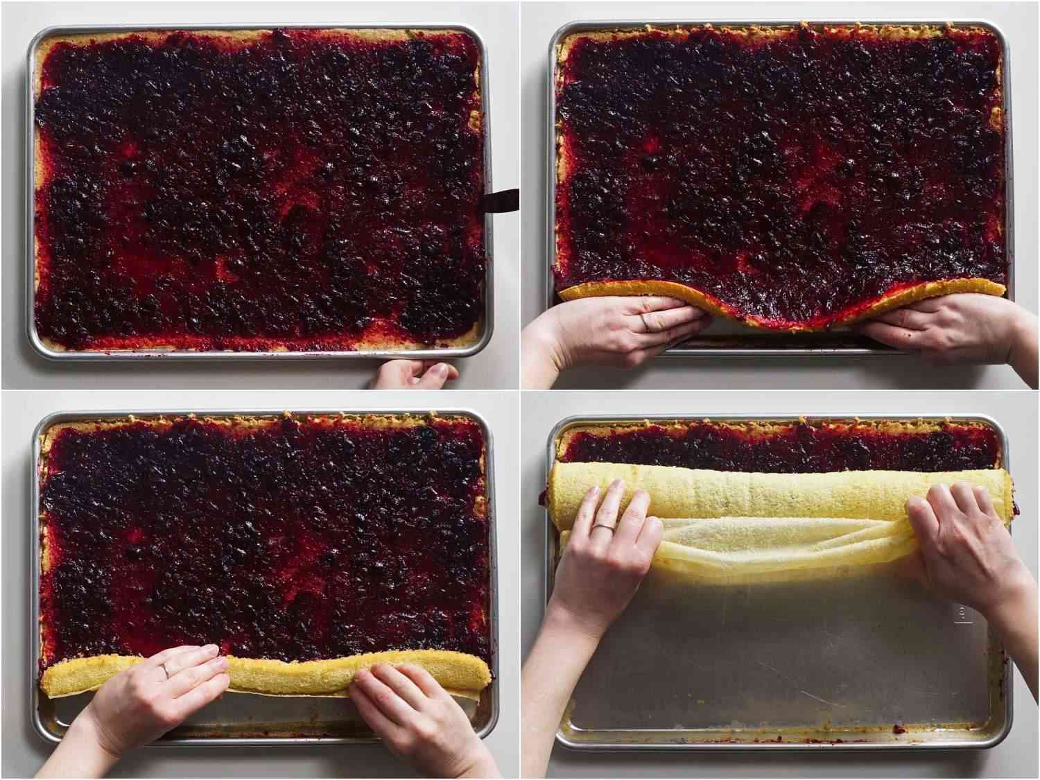 合成图像滚动薄片蛋糕与蔓越莓果酱gydF4y2Ba