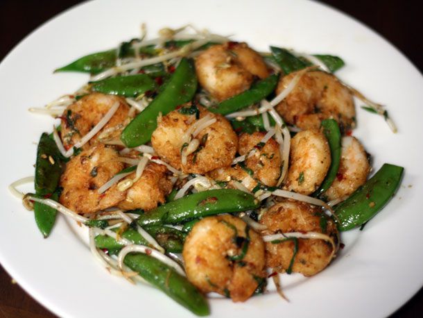 stir-fry shrimp and snap peas