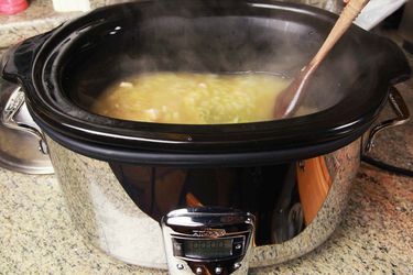Warming soup in a slow cooker