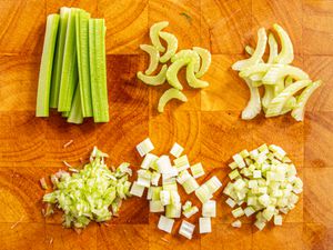Overhead view of cut up celery