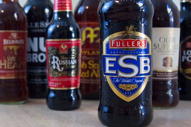 Bottles of assorted British beers.