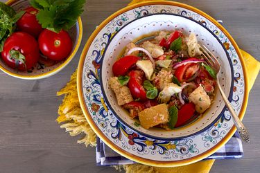 Panzanella with Artichokes, Black Olives, and Capers