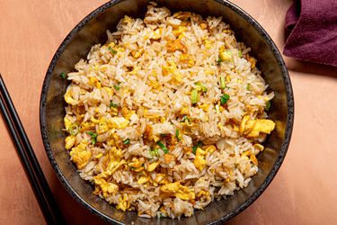 Overhead view of egg fried rice