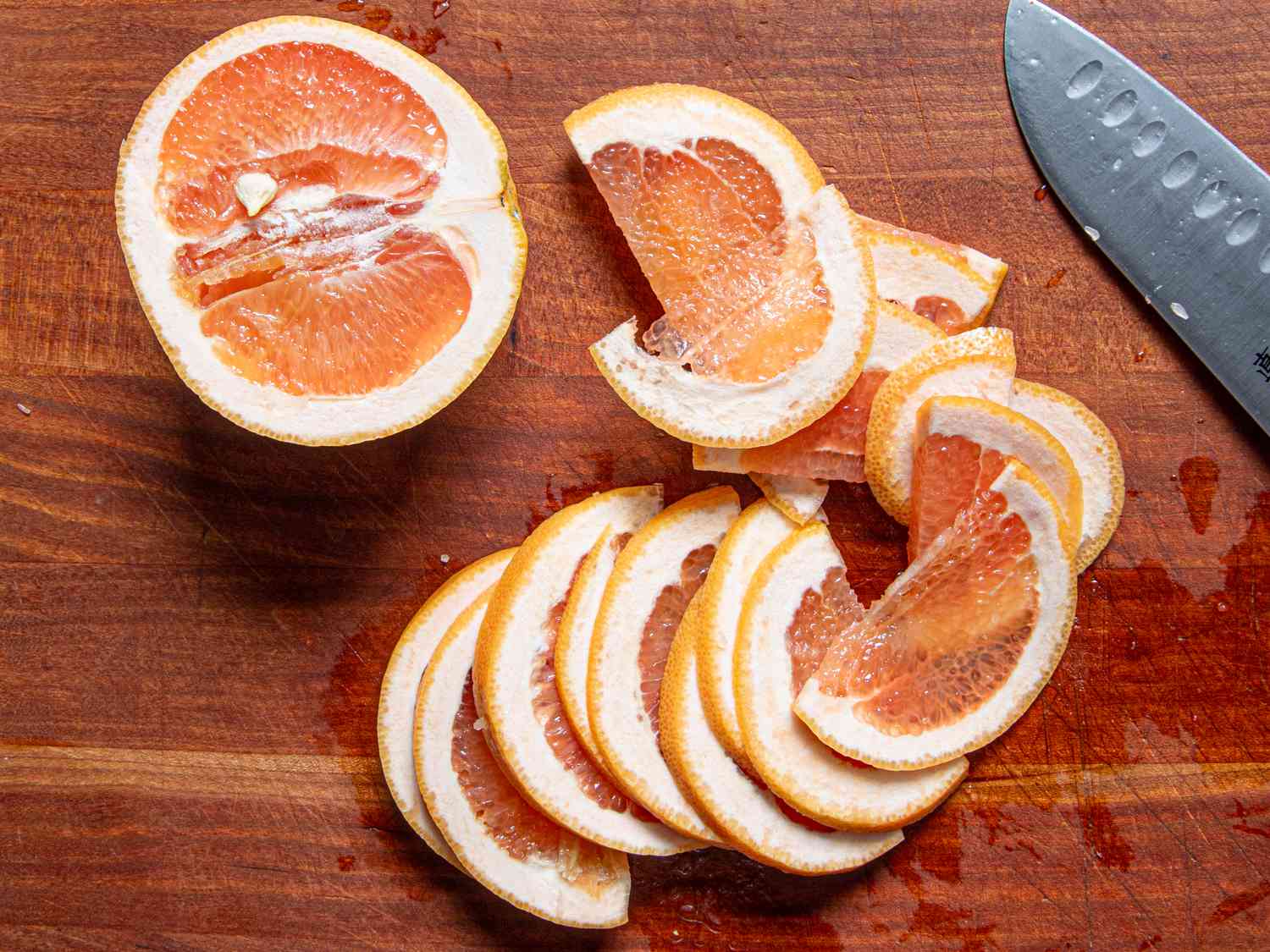 Overhead view of grapefruit slices