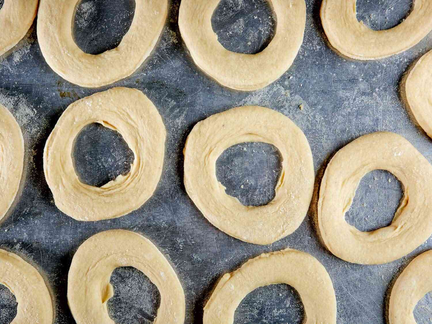 tray of unproofed doughnuts