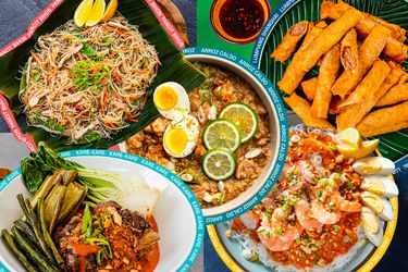 图片说明5个菲律宾菜，重叠和包围的彩色圈与菜的名字在它＂width=