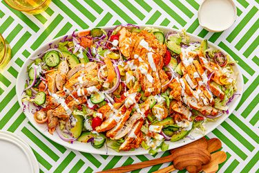 Overhead view of buffalo chicken salad