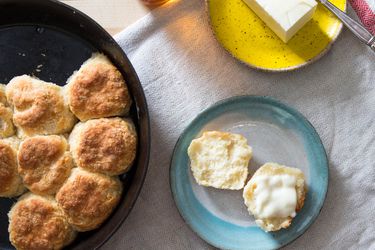 Fluffy yogurt biscuit slathered with butter