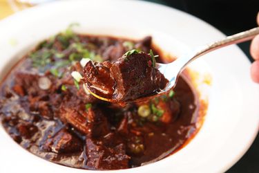 A bowl of pressure cooker chili con carne.