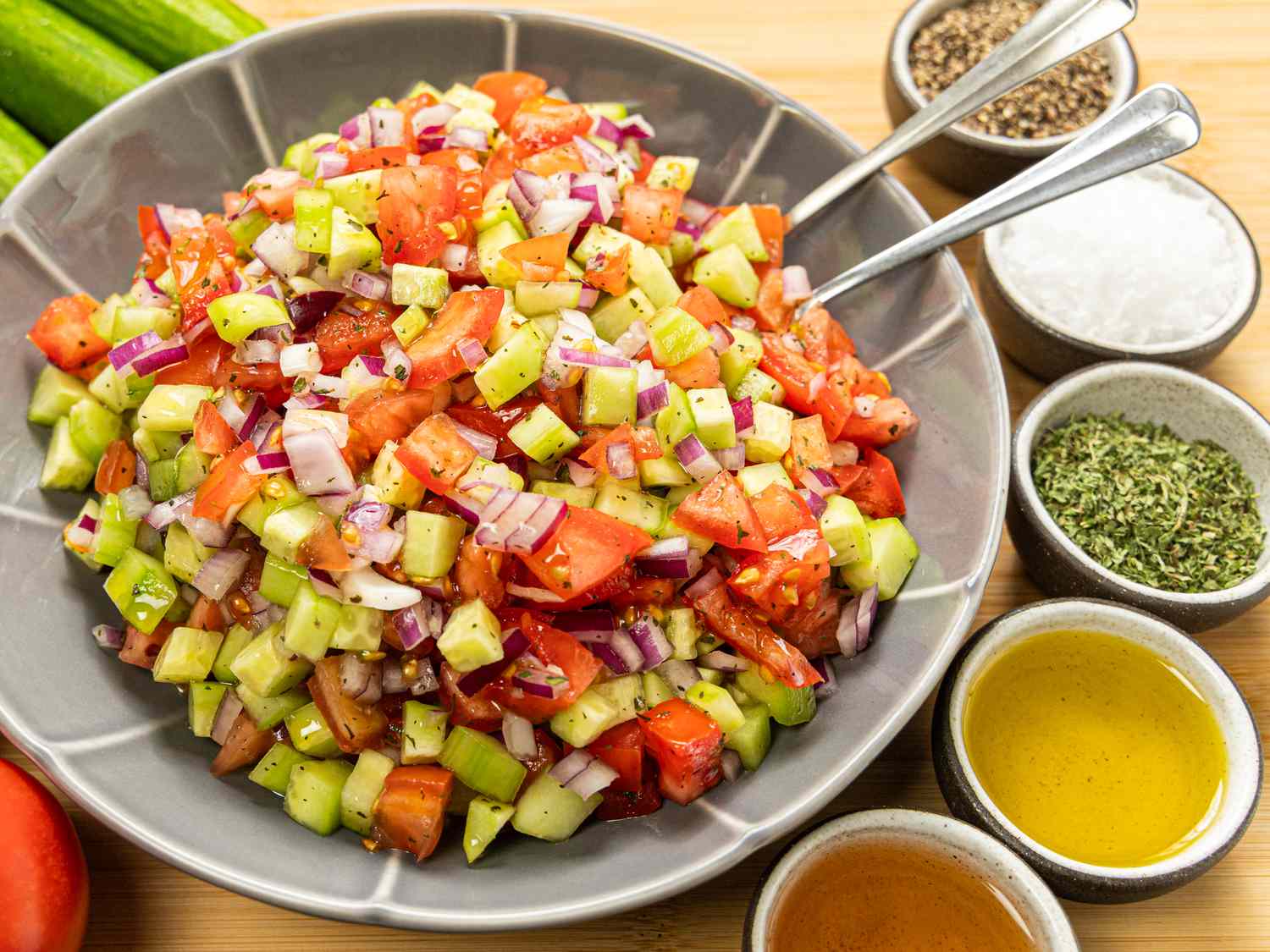 Overhead view of shirazi salad