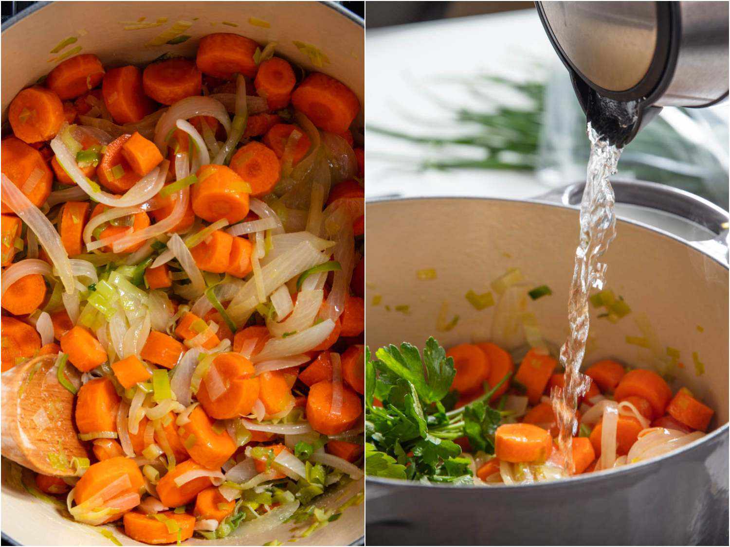 拼贴炒胡萝卜和链接冰胡萝卜汤。