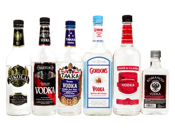 An assortment of bottles of vodka.