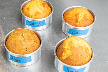 Overhead view of various tests of cakes