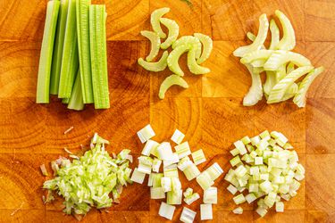 Overhead view of cut up celery