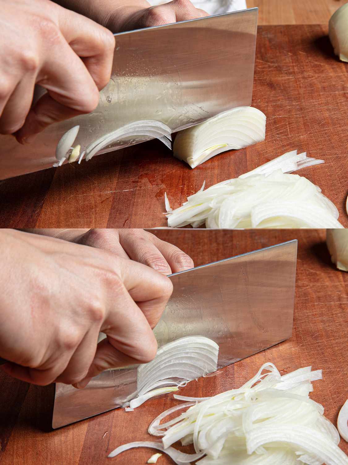 两个剪切的剪切洋葱直接切开了
