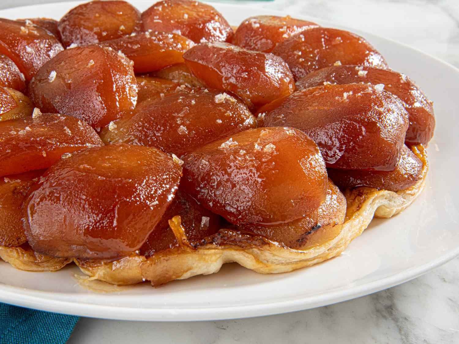 Side angle view of tarte tatin