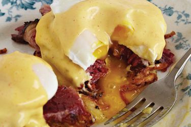 Crispy Potato Latkes and Pastrami Benedict