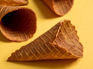 Closeup of freshly-made waffle cones.