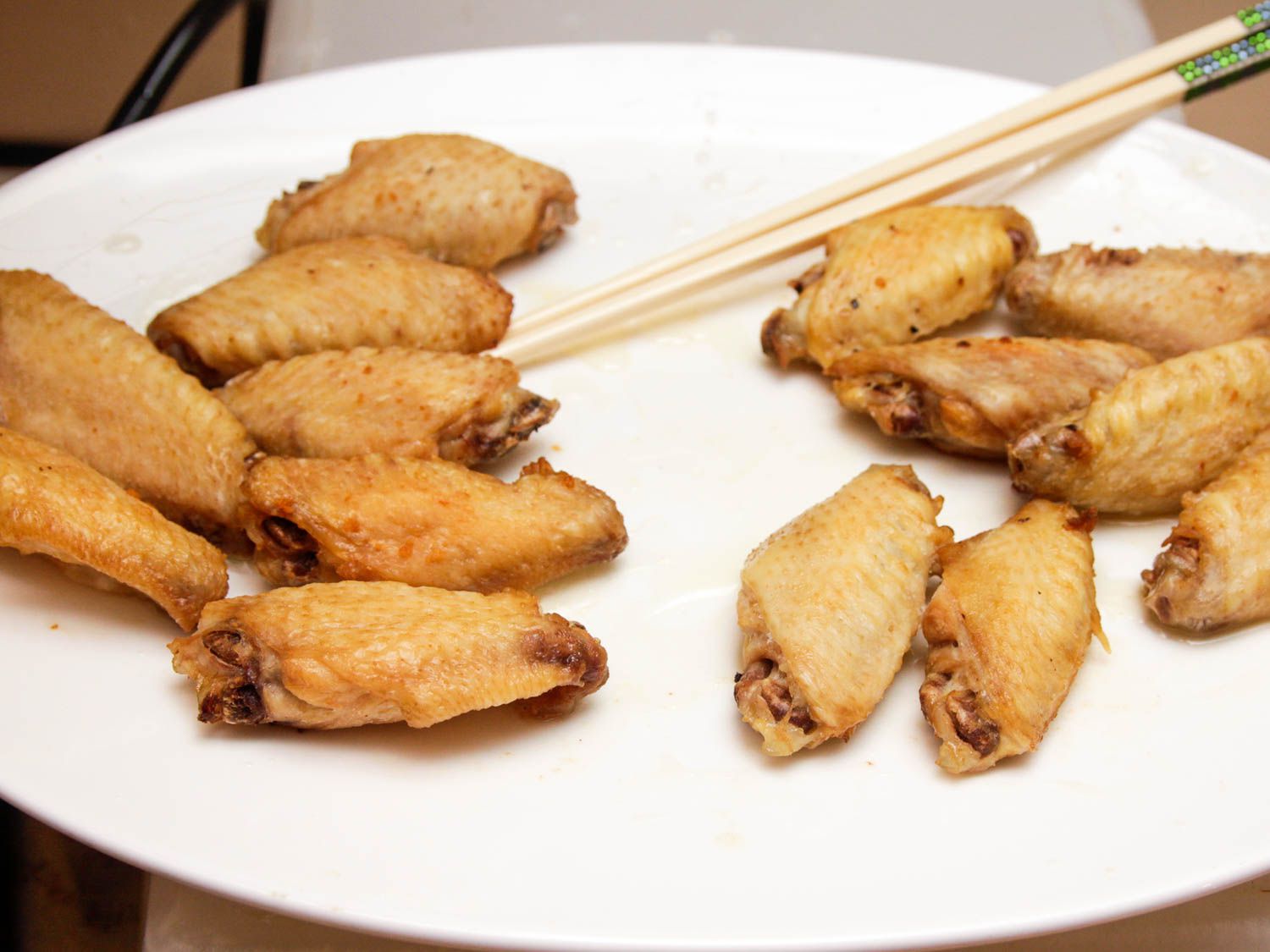 Comparing chicken wing flats after first fry at different temperatures