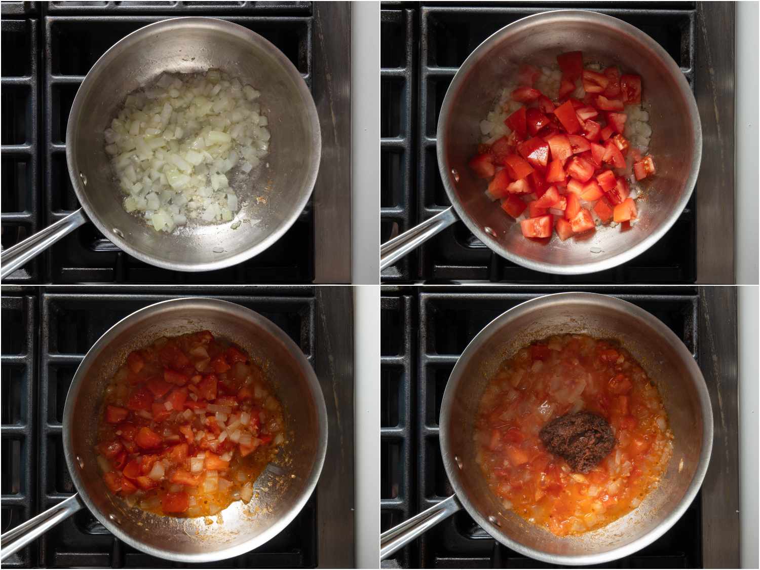 拼贴:洋葱添加;番茄增加;西红柿和洋葱煮软;添加鱼酱gydF4y2Ba
