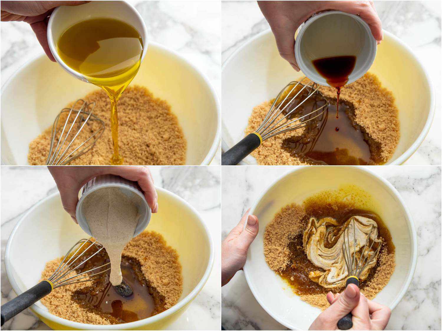 把橄榄油和橄榄油里的东西混合起来，把它放在面粉里的东西