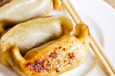 A plate of Asian dumplings in Shanghai.