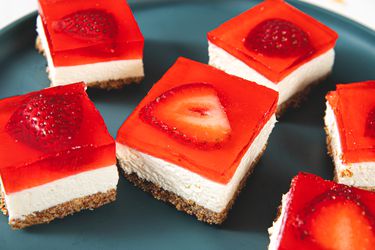 Angled shot of strawberry pretzel salad