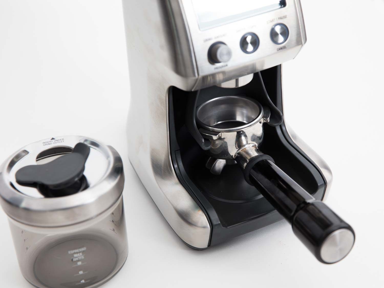 Brevillecoffee grinder with portafilter attachment