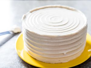 Layer cake frosted with Swiss meringue buttercream.