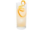 The Number 8, a ginger liqueur-based cocktail in a Collins glass with a long twist of grapefruit peel.