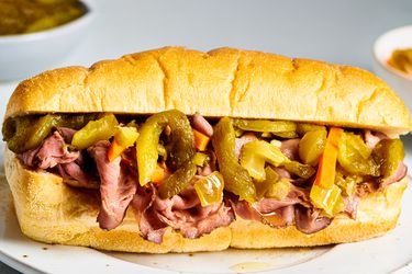 An Italian Beef sandwich on a plate.