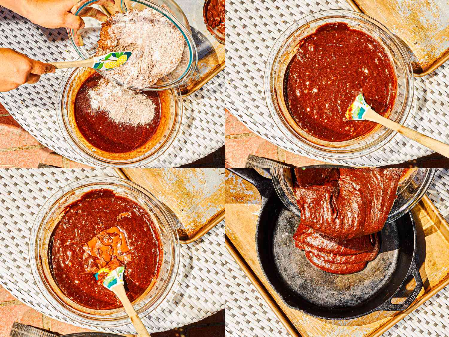 Four image collage of finishing brownie mix