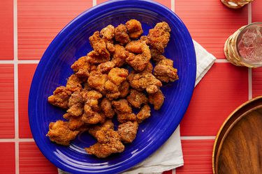 Taiwanese fried chicken on a blue plate