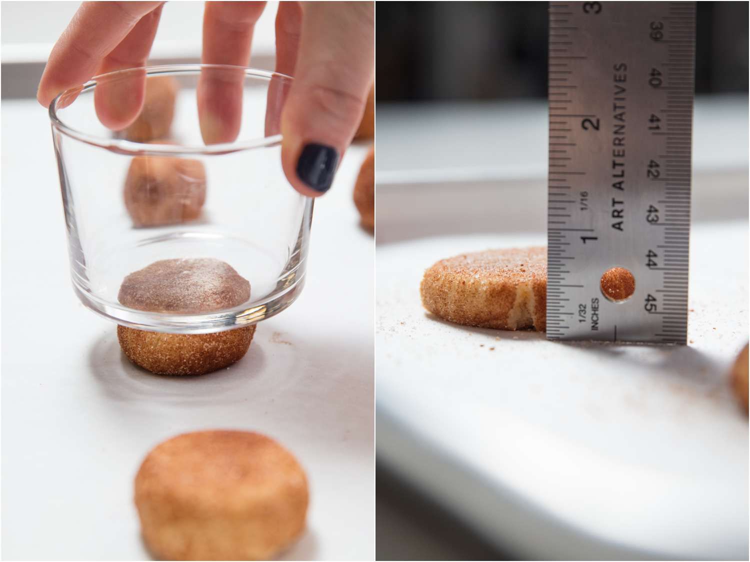 用玻璃杯底按压士力饼干面团的部分，用半英寸的尺测量它的厚度。gydF4y2Ba