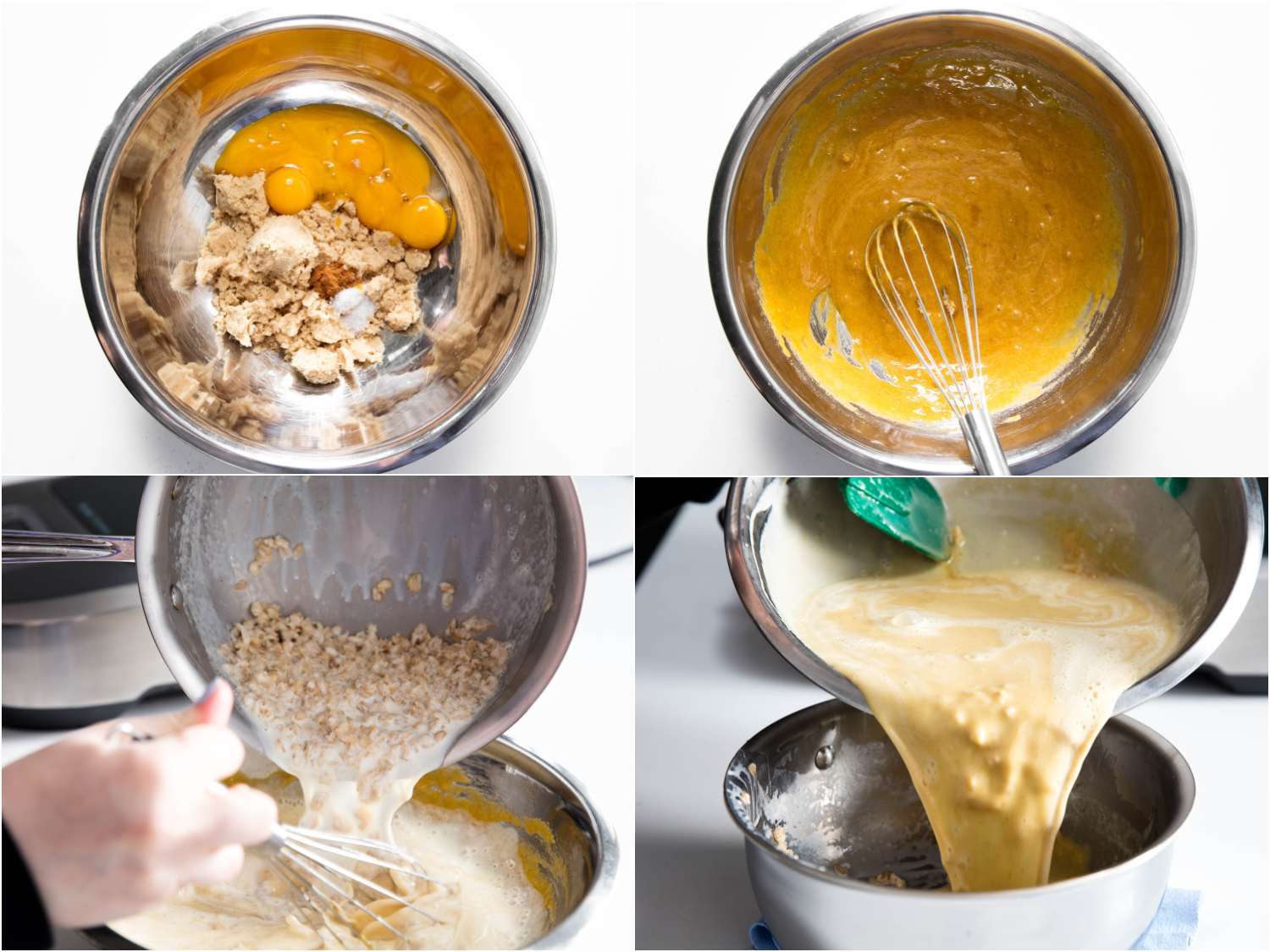 制作燕麦冰淇淋的步骤:将蛋黄、红糖和香料混合;搅拌蛋液;在鸡蛋混合物中加入燕麦牛奶