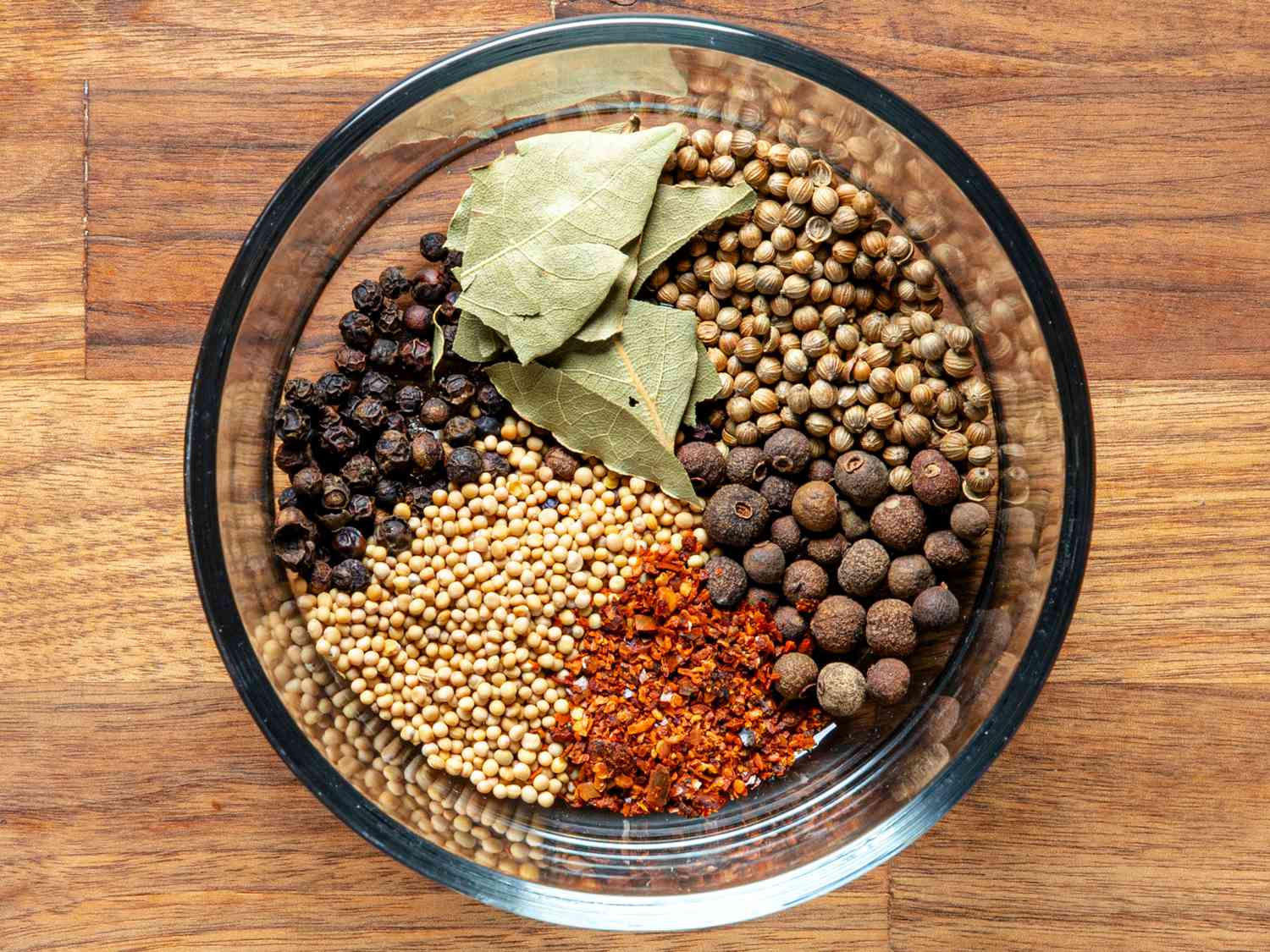 A look at the pickling spices in a bowl
