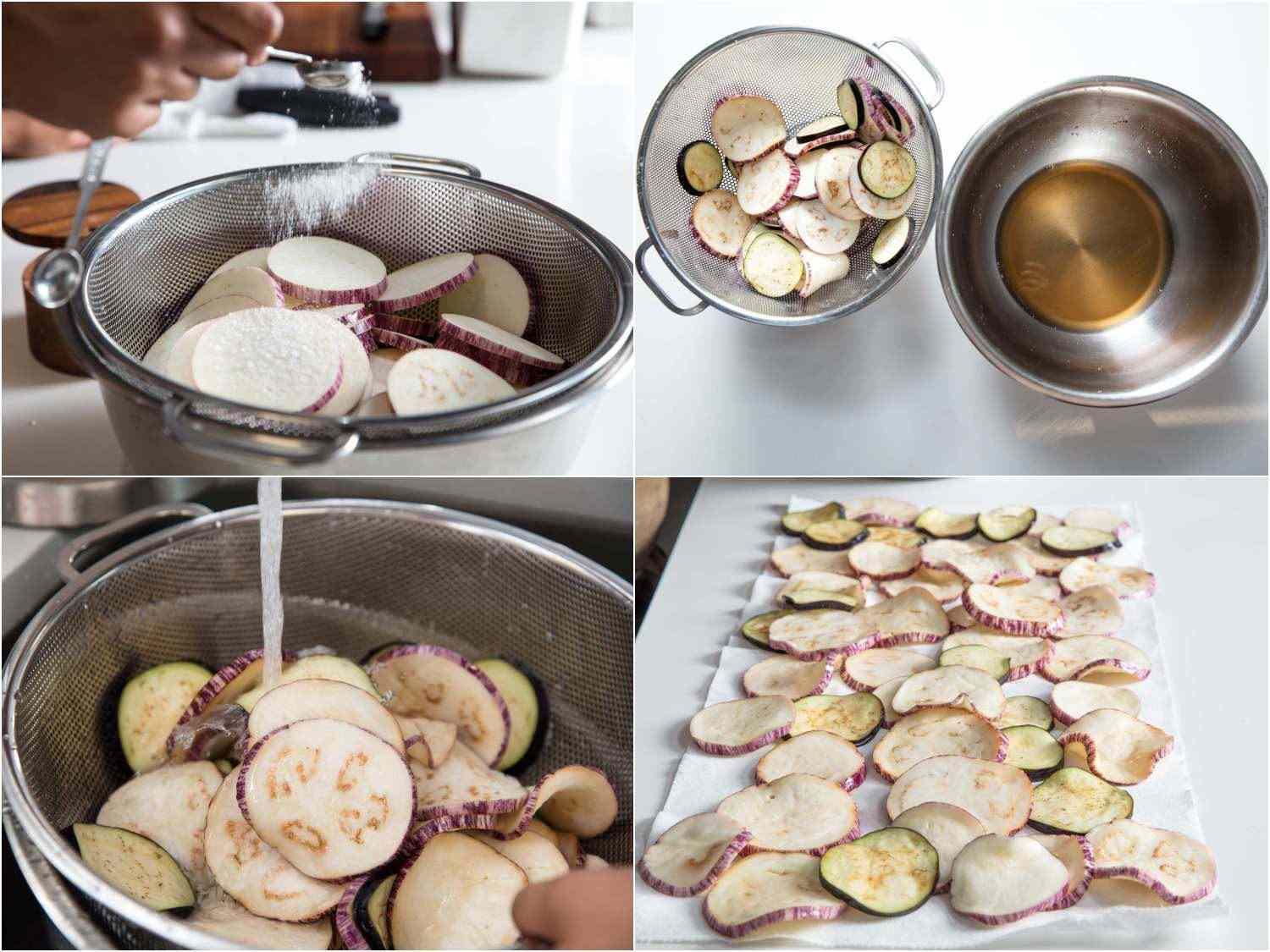 Collage of salting eggplant process for eggplant tart