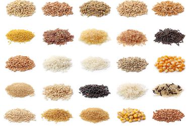 小堆25种不同的全谷物，如不同的大米，玉米，小麦浆果，小米等。gydF4y2Ba