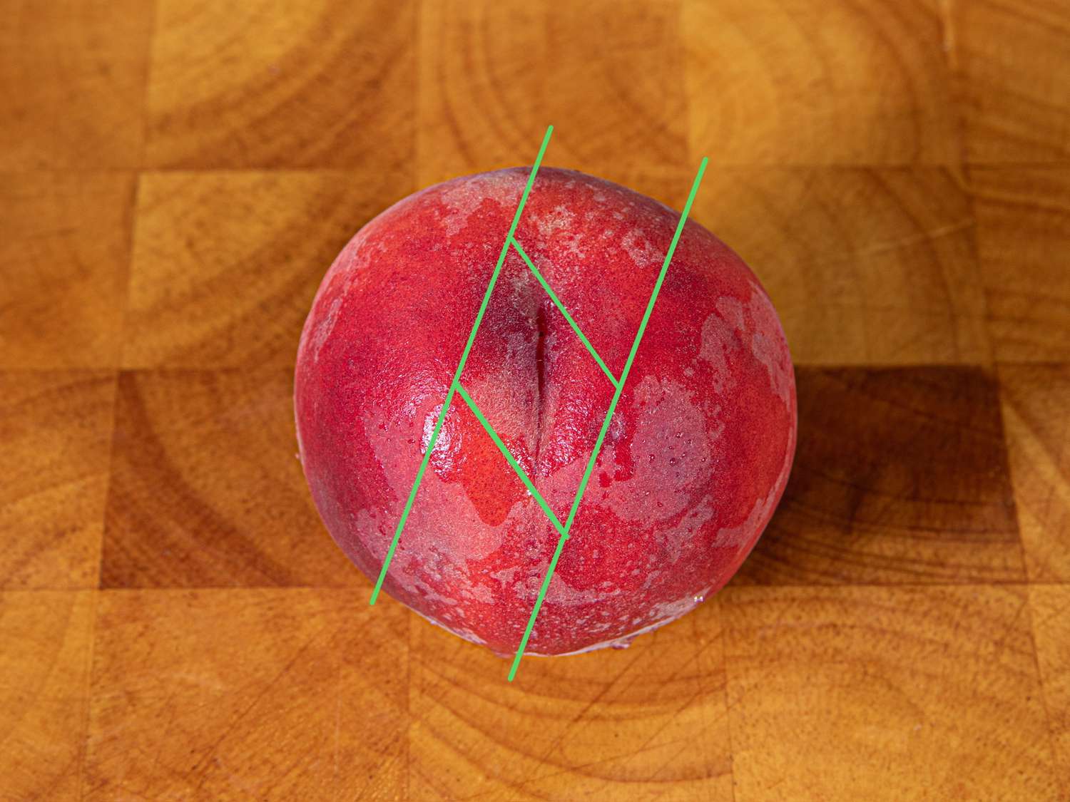 Overhead view of how to cut a peach