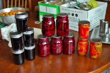 Jars of assorted pickled vegetables