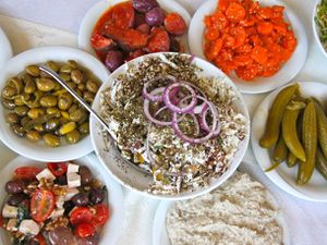 Many Salads, Pickles, Olives from Haj Kahil (Jaffa)