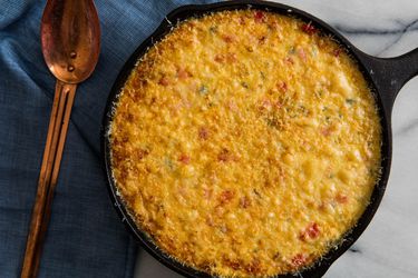 Sweet and savory casserole in cast iron skillet