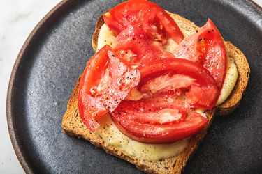Overhead view of tomato toast