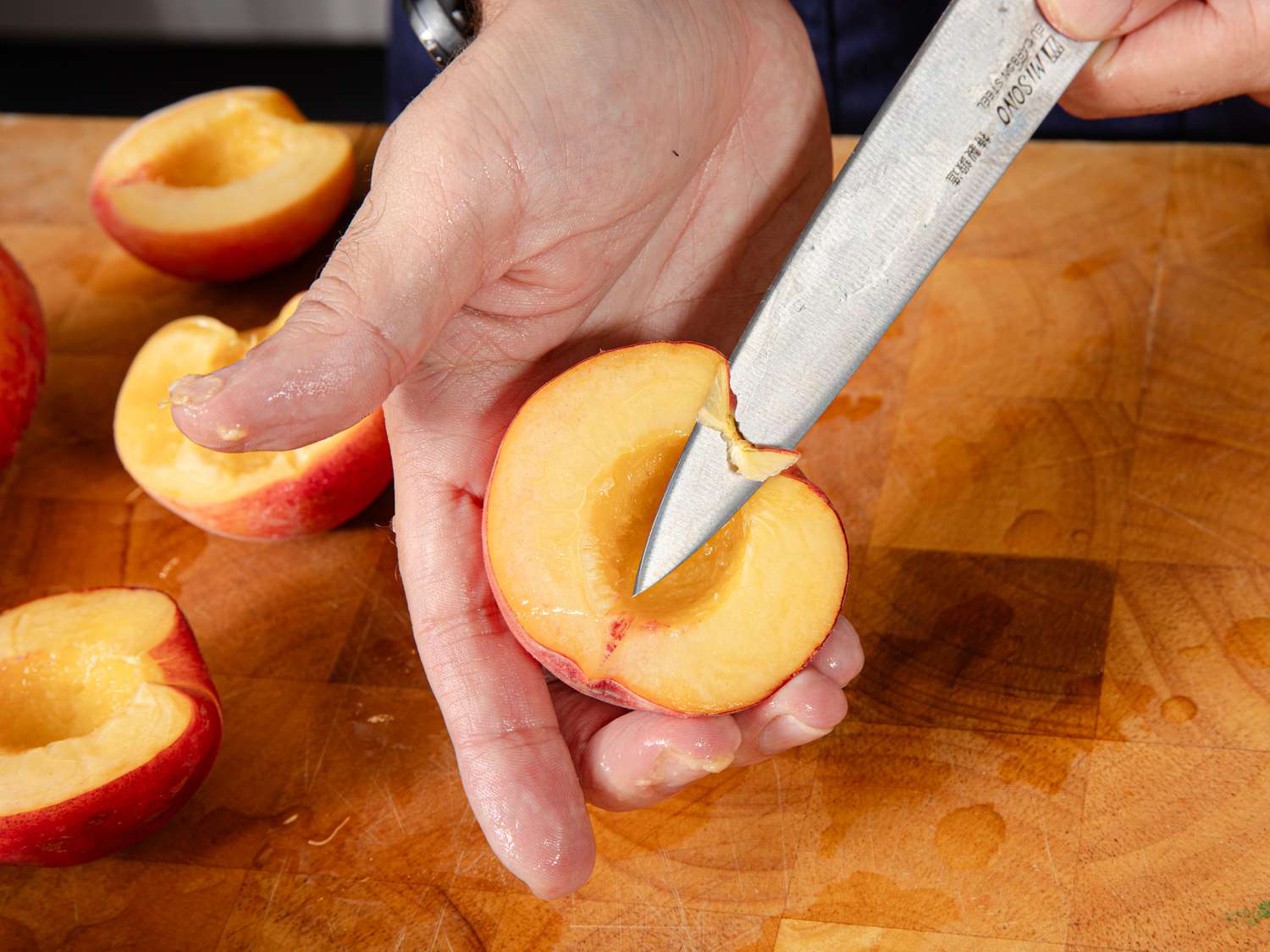 Removing tough part from the peach