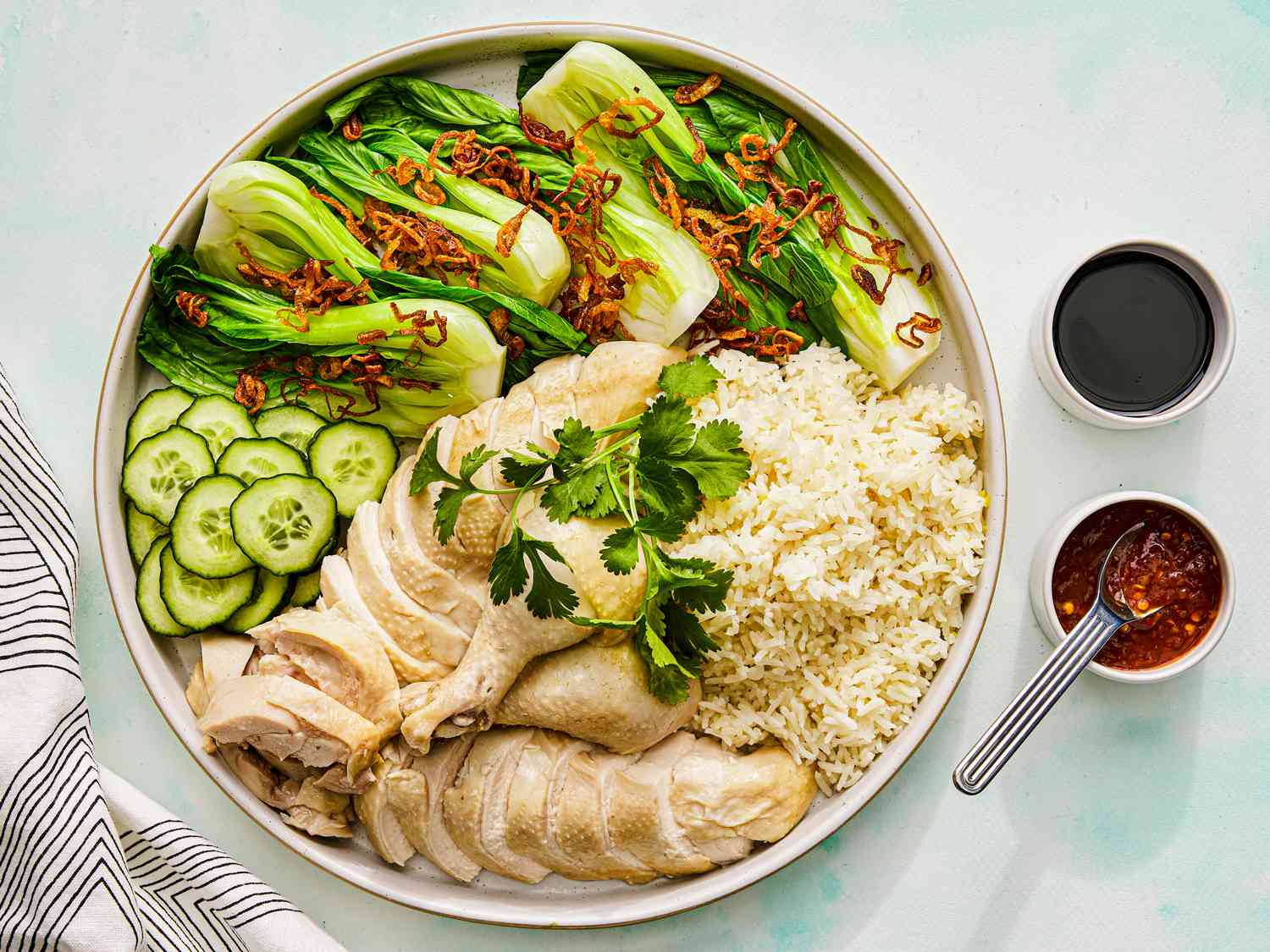 Overhead view of Hainanese Chicken Rice Set