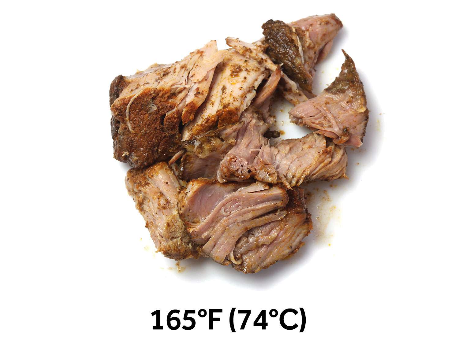 猪肩肉用真空蒸煮器煮至165华氏度。