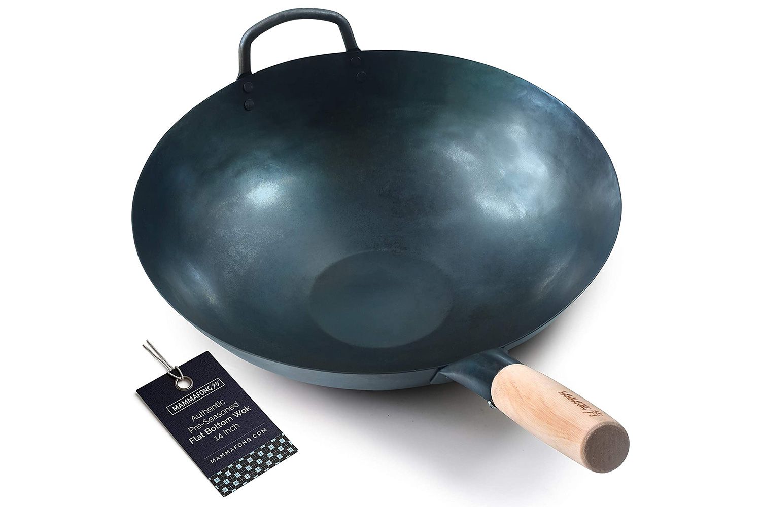 Mammafong Pre Seasoned Blue Carbon Steel Flat Bottom Wok