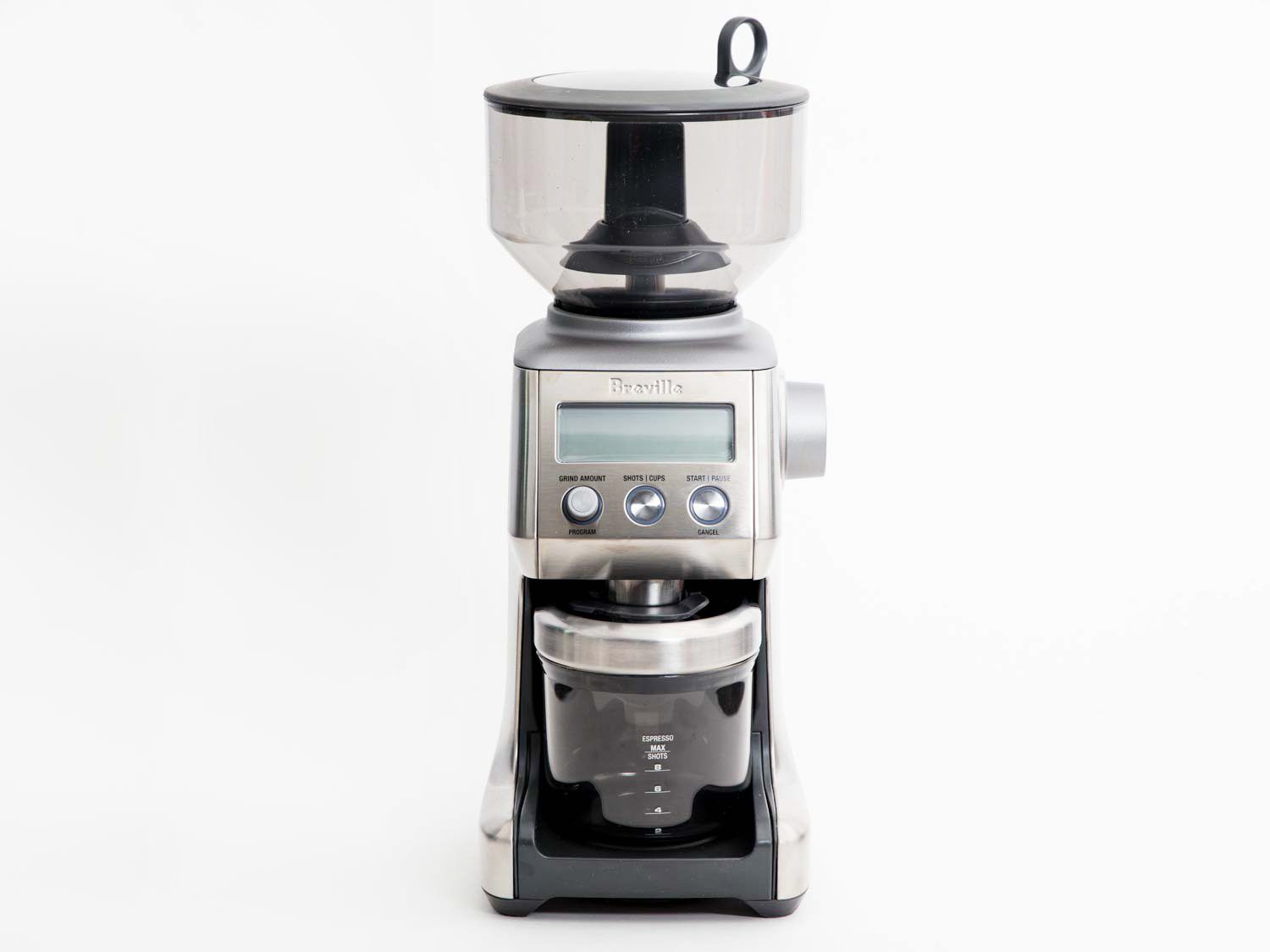 a Breville coffee grinder on a white background