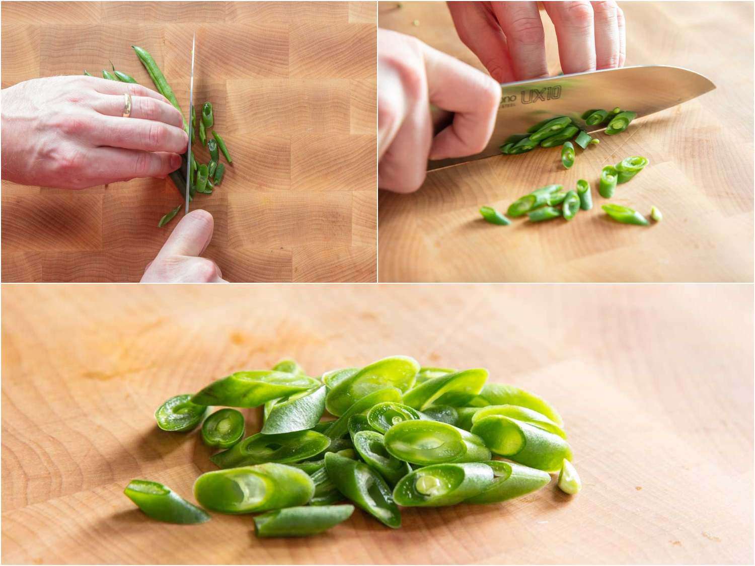 切生青豆的拼贴照片陡峭的偏见沙拉。